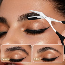 Tokusatsu Eyebrow Kit, Trimming and Shaping Brow Set with Eyebrow Scissors with Comb, Eyebrow Razor, Spoolie Brush and Cleaning Brush, Eyebrow Trimmer Scissors for Women/Men, Black