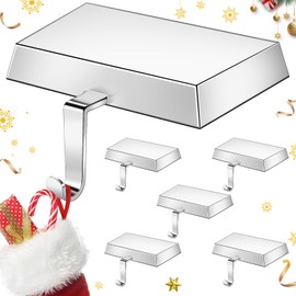 6 Pack Heavy Duty Metal Christmas Stocking Holders for Mantle, Non-Slip Fireplace Stocking Hooks Xmas Holiday Party Decorations for Counter Tables Window Fireplace Mantle Home Shelf Decor(Silver)