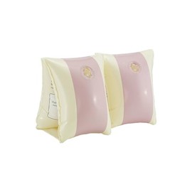 Petites-Pommes Striped Toddler Arm Floaties Ages 2-6 - Handprinted Classic Inflatable Swimmies - Durable, BPA-Free Arm Floaties for Kids with Soft Seams, Safe Valves & Storage Bag - Light Pink