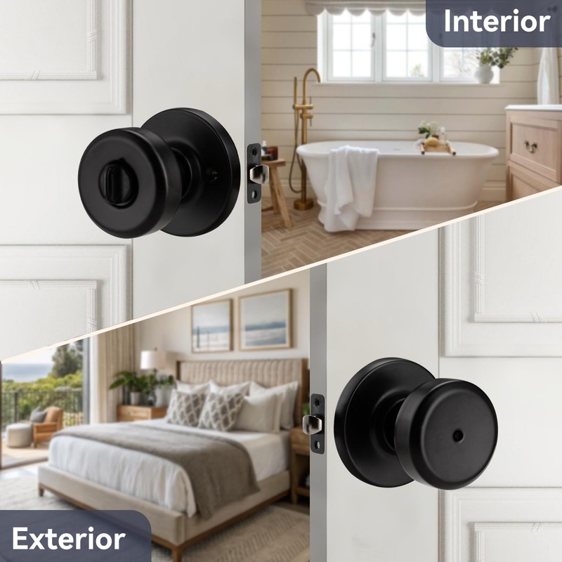 STARPY Black Door Knobs Interior with Turn Lock for Privacy