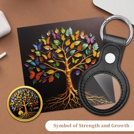 ForFine Sobriety Coin AA Coin Medallion Token Tree of Life Recovery Sobriety gifts for Men Women with Coin Holder Keychain, Serenity Prayer Card, Storage Box (1 Year)