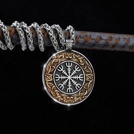 LOBON Viking Aegishjalmur Necklace for Men Women Nordic Mythology Amulet Pendant Stainless Steel Gold Color Necklace Jewelry