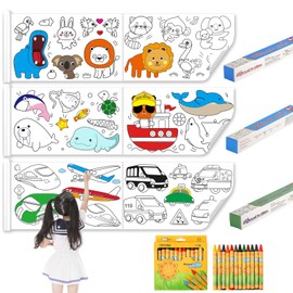 WATUNID 3Pc Drawing Paper Roll for Children, 30 x 300cm Children's Drawing Roll with 12 Color Crayons, DIY Painting Colouring Roll for Kids, Sticky Color Filling Paper for Toddler, Art Sketch Painting