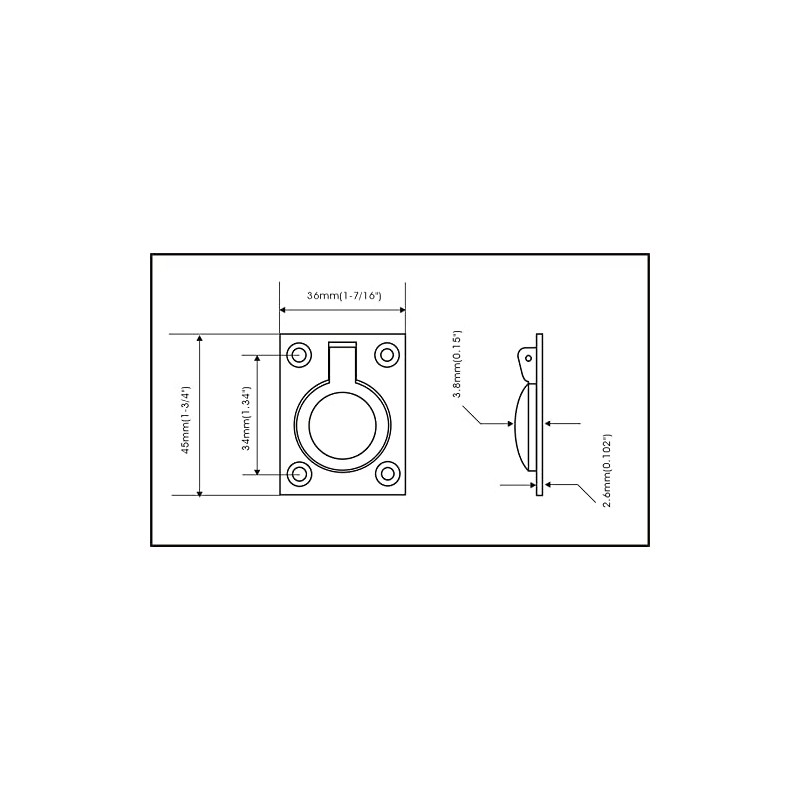 QCAA Solid Brass Flush Ring Pull, 36.5 x45 mm, Matte