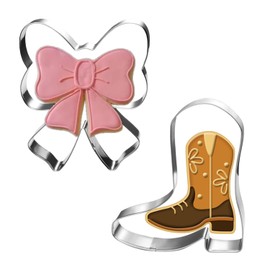 Auktosmn Boot and Bow Cookie Cutter Set-2 Piece-3.6" 3.78"-Dishwasher Safe - Metal Cookie Cutter for Baking - Perfect for Boot or Bow Gender Reveal Baby Shower, Birthday, Wedding