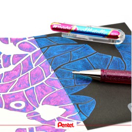 Pentel Hybrid Dual Metallic Gel Ink Rollerball Pens Pastel Metallic K110, Light Purple + Red & Metallic Blue, Pack of 12