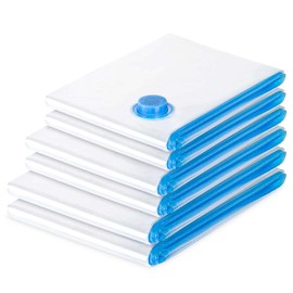 Vacuum Storage Bags for Clothes - Pack of 6 (2 Jumbo + 2 Large + 2 Medium) - Reusable, SpaceSaver Vacuum Bags for Clothes, Duvets, Quilts, Comforters, Bedding, Pillows, Sweaters, Travelling.