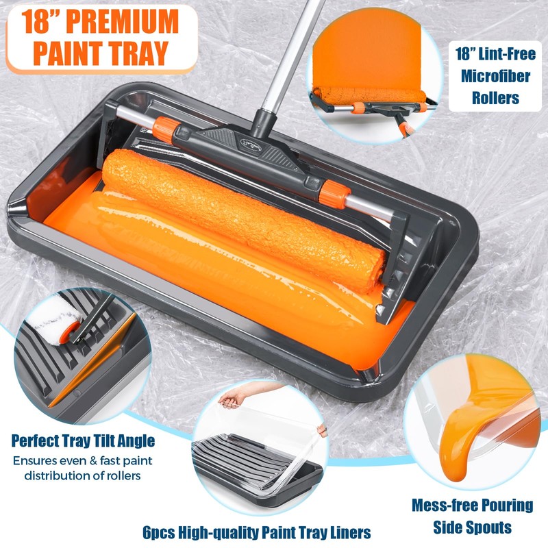 PinStone 22pcs 12"-18" Adjustable Large Paint Roller with Tray &