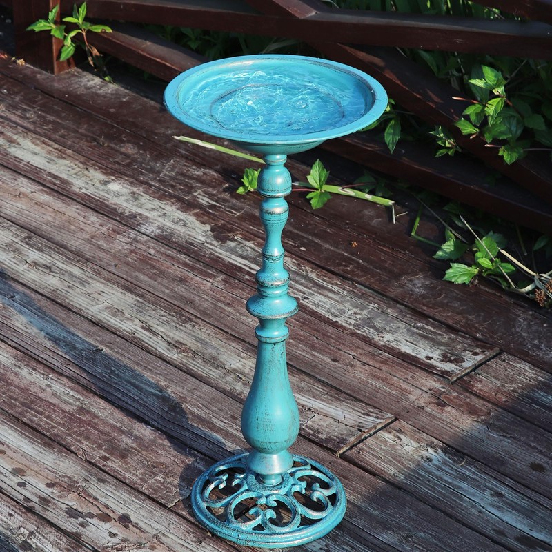 AIHAOKAN 26.6”H×12.3" W Cast Iron Pedestal Bird Bath，Metal Birdbaths Bird