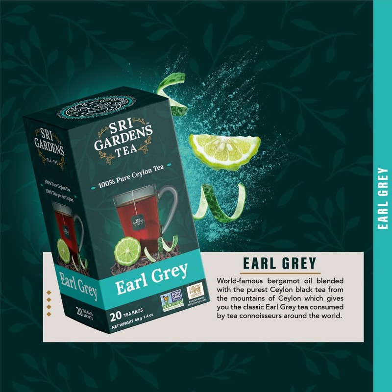 Sri Gardens Tea Earl Grey Tea Bags, 20 count