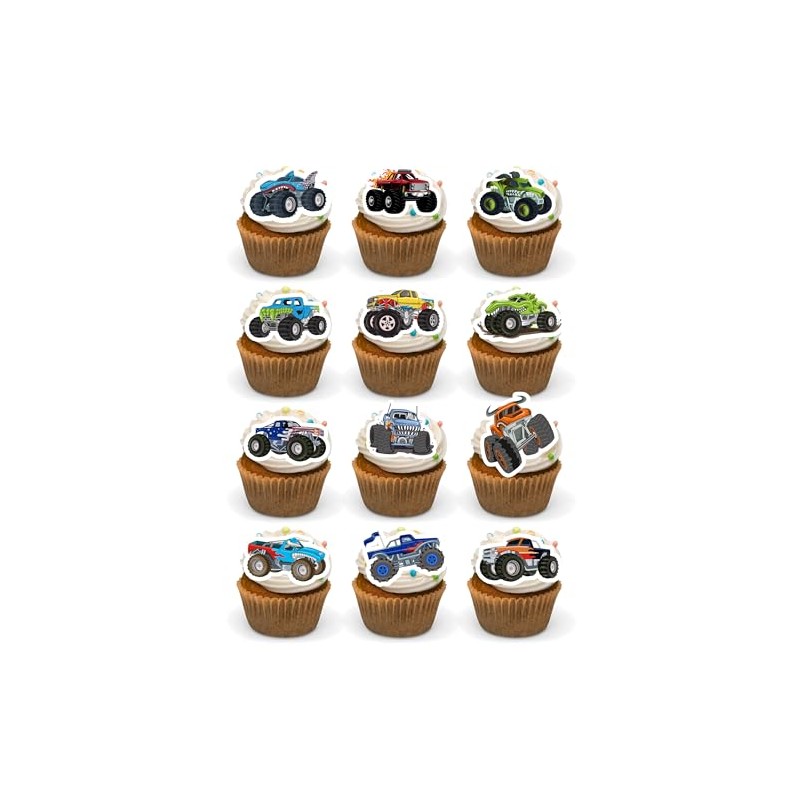Monster Truck Precut Edible Cupcake Toppers Premium Wafer Card Fairy
