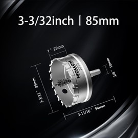 Mollom (85mm | 3-3/32'') Heavy Duty Carbide Hole Saw with 2 Pilot Drill Bits, Hole Cutter cuts Stainless Steel, mild Steel, Iron, Copper, Brass, Plastic