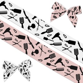 2 PCS Barber Hairstylist Ribbons for Crafting, 4/5" Width Yellow Grosgrain Ribbons Barber Profession Ribbon Hair Comb Craft Ribbons for Gift Wrapping DIY Birthday Decorations