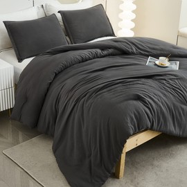 Litanika Dark Grey Oversized King Comforters Super King Plus Size, 3 Pieces Lightweight Solid Bedding Comforter Set, All Season Fluffy Bed Set (128x120In Comforter & 2 Pillowcases)