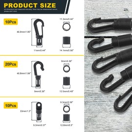 Mardatt 40 Pcs Bungee Shock Cord Hook Set - 3 Types of Black Plastic Hooks: S Open, Bendy, and Straight Terminal Ends for 1/4 Inch (6MM) Kayak Cords