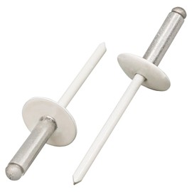 SKIR'CO (50 pcs) Large Flange Aluminium Blind Rivets 4.8 x 18 mm, Stainless Steel Mandrel, RAL 9010 Pure White