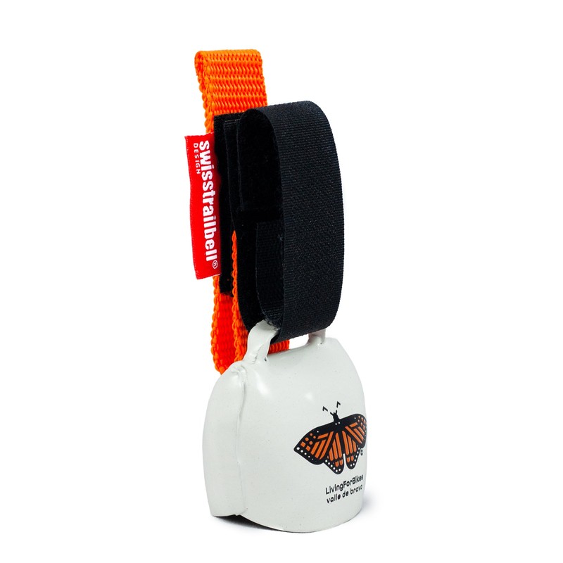 swisstrailbell® Mexico Edition White Bell: Orange Mariposa, Orange Band, Bicycle