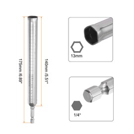 sourcing map Hollow Socket, 13mm x 140mm Deep Well Power Nut Driver 1/4" Quick-Change Hex Shank for Used with Impact Drivers