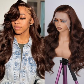 Sofeel Body Wave Lace Front Wigs Human Hair 22 Inch Chocolate Brown 13x4 HD Lace Front Wigs Human Hair Pre Plucked with Natural Hairline 200 Density Body Wave Frontal for Black Women Brown Colored