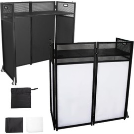Sidasu DJ Facade Booth Table 40" x 20"-Portable with Black&White Lighting Scrims Flat DJ Booth Panel-Black Metal Frame