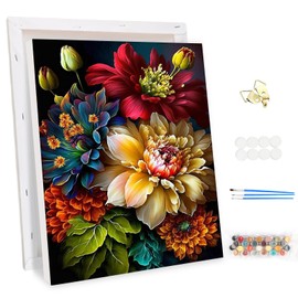 MEIYUDA Painting by Numbers Adults with Frame Blooming Flowers, DIY Set Hand Painted Oil Painting Kit for Beginners and Adults with 3 Brushes and Acrylic Paint, Gifts and Home Decoration 30 x 40 cm
