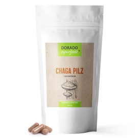 Chaga Mushroom Capsules, 120 x Pieces, 800 mg Daily Dose, Raw Food Quality, 1 Month Pack Dorado Superfoods®