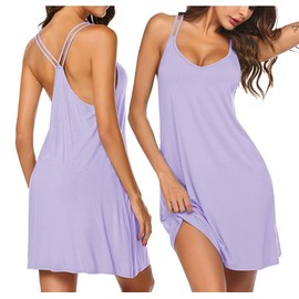 Ekouaer Women's V Neck Sleeveless Nightgown Lilac
