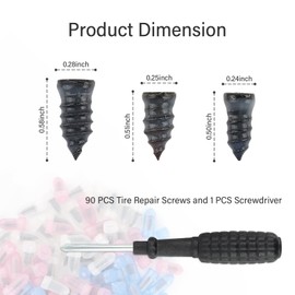 Figpade Pack of 90 Tire Repair Kit with Plugs,Self-Service Tire Repair Plugs with Screwdriver for Tire Puncture Repair,3 Size Screw in Tire Plugs Flat Tire Repair Kit for Most Cars