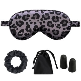 LCBD Leopard Print Sleep Eye Mask for Women & Men, Cheetah Print Satin Eye Mask for Sleeping, Light Blocking Blindfold for Deep Sleep, Nap, Travel, Grey Leopard Eye Cover for Side Sleepers