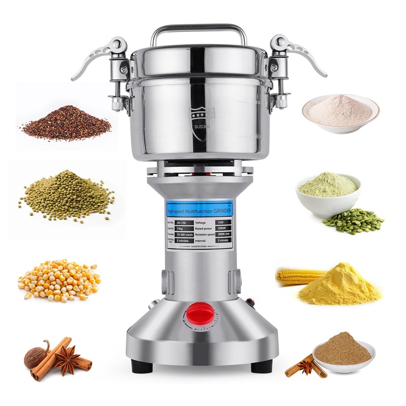 Electric Grain Mill Grinder - 2000W High-Speed 750g 304 Stainless