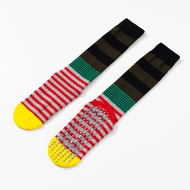 Verdancy Yoga Pilates Socks with Grips for Women Striped Color-Blocked Knee Highs Non Slip Cushioned Over the Calf Socks for Barre (One Size, Black/Green)