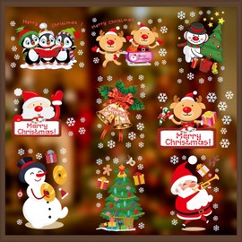 Vinsani 9 Sheets Christmas Window Stickers Double Side Printed Reusable PVC Door Wall Window Clings Xmas Santa Snowflake Reindeer Glass Decals for Christmas Holiday Decorations - Prancer