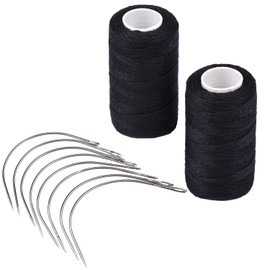 MFUOE 18 Pieces Hair Extension Weave Set with Hair Extension Thread and C-Curve Type Needles for Weaving Sew Decoration Hair Extension Hair Weaving（Black）