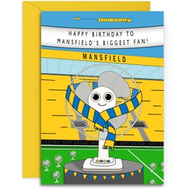 Football Fan Birthday Card - Mansfield Fan - A5 Sized Card (148mm x 210mm) with Yellow Envelope. Designed and Printed in the UK
