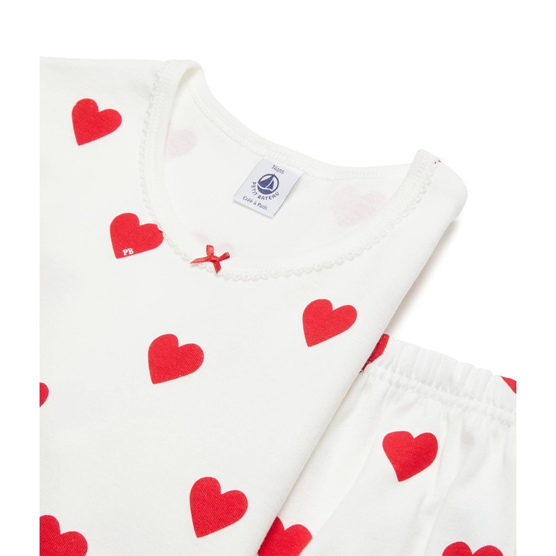Petit Bateau Girls Pyjacourt, White Marshmallow / Red Terkuit