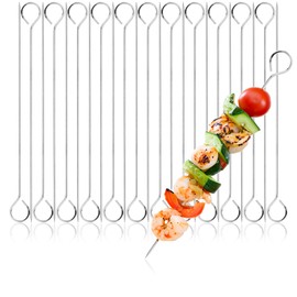 com-four® 24 x Stainless Steel Kebab Skewers - 24 cm Long Meat Skewers - BBQ Grill Skewers for Meat, Fish and Vegetables (24 Pieces - 24 cm)