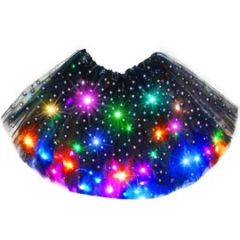 Nicute Women's LED Tutu Skirt Light Up Tutus Layered Tulle Ballet Dance Skirt Sparkly Party Tutu Costume for Women, White With Star, 40 Short