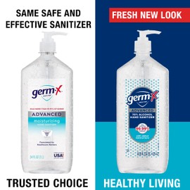 Germ-X Advanced Hand Sanitizer, Non-Drying Moisturizing Clear Gel, Instant and No Rinse Formula, Large Family Size Pump Bottle, Back to School Supplies, 34 Fl Oz (1 Liter)