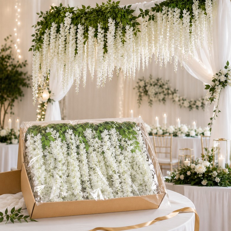 12-Piece Artificial Wisteria Vine Set – Hanging Silk Faux Flowers