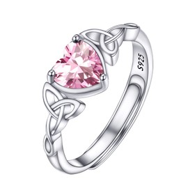PROSILVER Engagement Rings for Her Pink Tourmaline Ring Heart Ring October Birthstone Rings