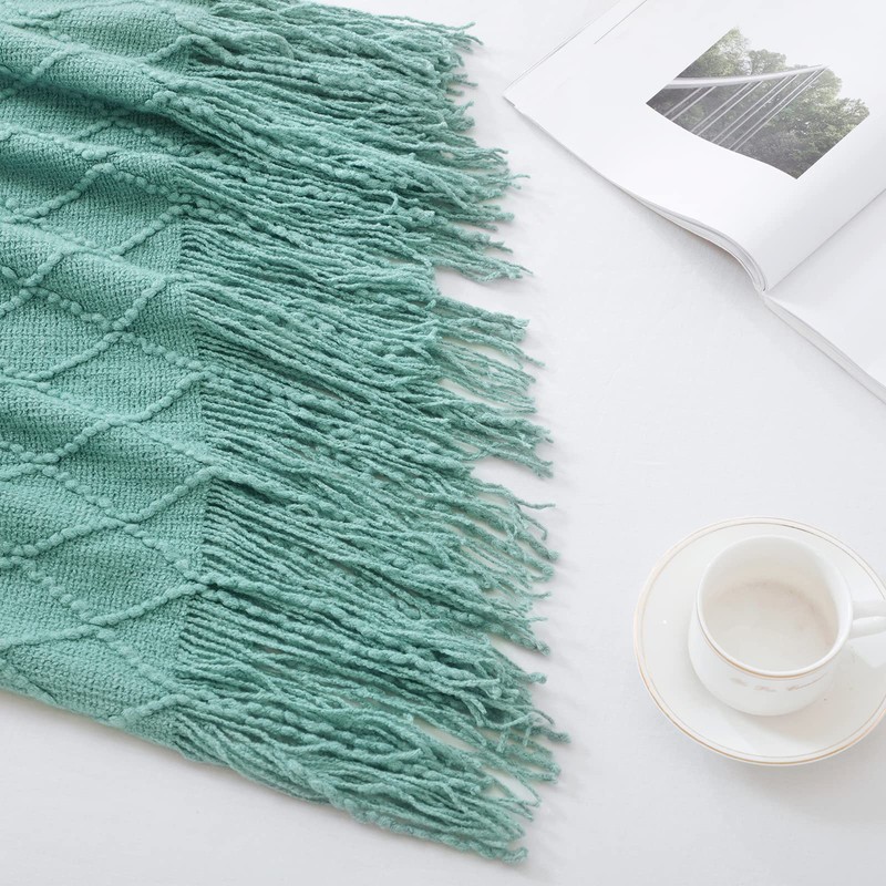 BOURINA Textured Solid Soft Sofa Throw Couch Cover Knitted Decorative