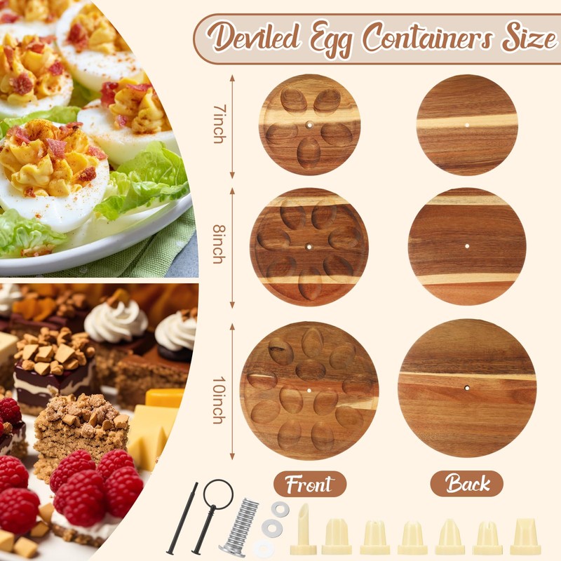Memorywuu 2 Pcs Double Wooden Deviled Egg Platter 3 Tier