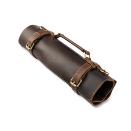 Angus Stoke knife bag - XL knife roll storage case and extras, premium buffalo leather, chef's bag Ethan (Brown)