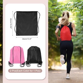 PATIKIL Drawstring Backpack Bags, 2 Pack Sports Cinch Sack Draw String Bag for Sports Gym Yoga Travel Swimming Beach, Black, Pink