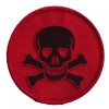 SKULL WITH CROSS BONES PATCH BLACK ON RED