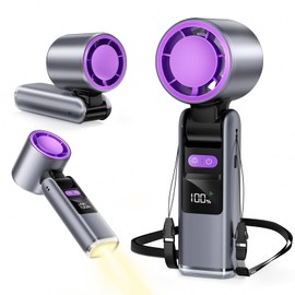 Misby Portable Handheld Fan, 14H Max Runtime Foldable Turbo Hand Fan, 100 Adjustable Speeds, Flashlight, 4000mAh Rechargeable, Idea for Travel/Outdoor/Concerts/Lash, Gifts for Women, Grey