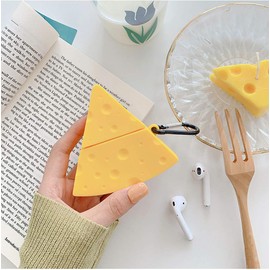 UnnFiko Super Cute Cheese Case, 3D Cartoon Soft Thicken Protective Mini Bag Silicone Creative Airpods Pro Cover with Keychain (Cheese, AirPods Pro)