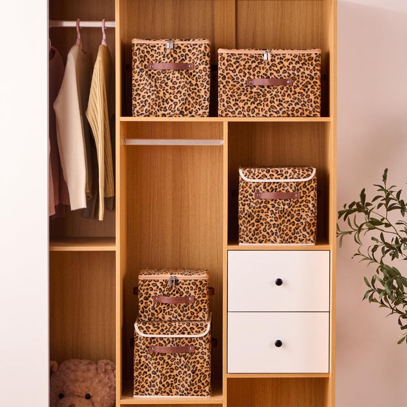 2PCS Storage Bin Boxes with Zipper Lid Leopard Print Cute