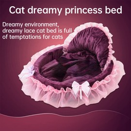 SSDHUA Cute Cat Bed Heart-Shaped Cat Nest Lace Lace Princess Nest Cotton Velvet Warm Soft Cat Sofa Bed Suitable for Cats and Dogs to Spend The Warm Winter (L,Pink)