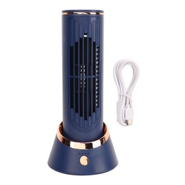 Mini Bladeless Tower Fan 5V 2A Type C 4000mAh 3 Speed Quiet Blue Table Tower Fan for Dormitory